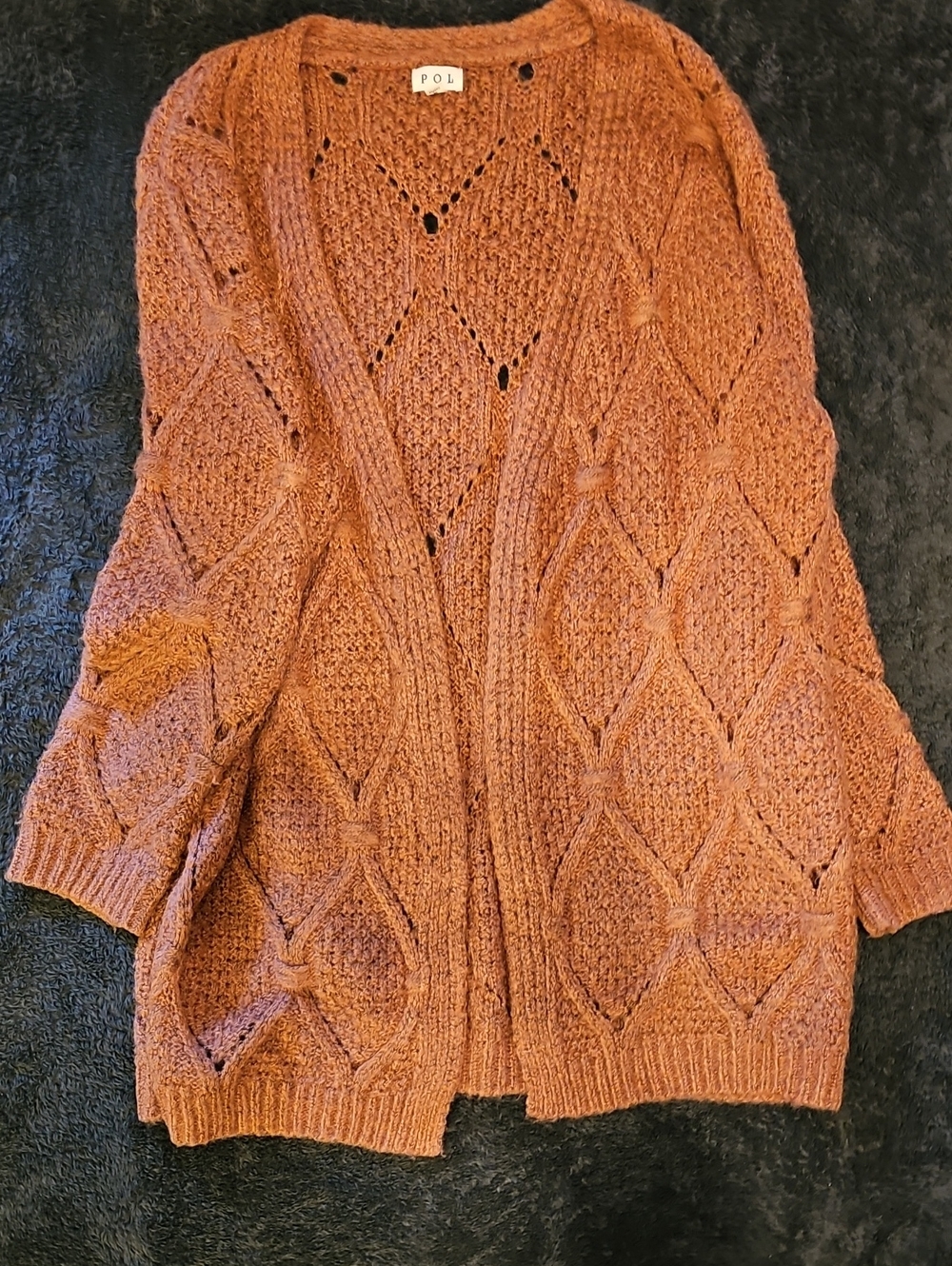 POL Open-Front Textured Knit Cardigan - Rusty Orange